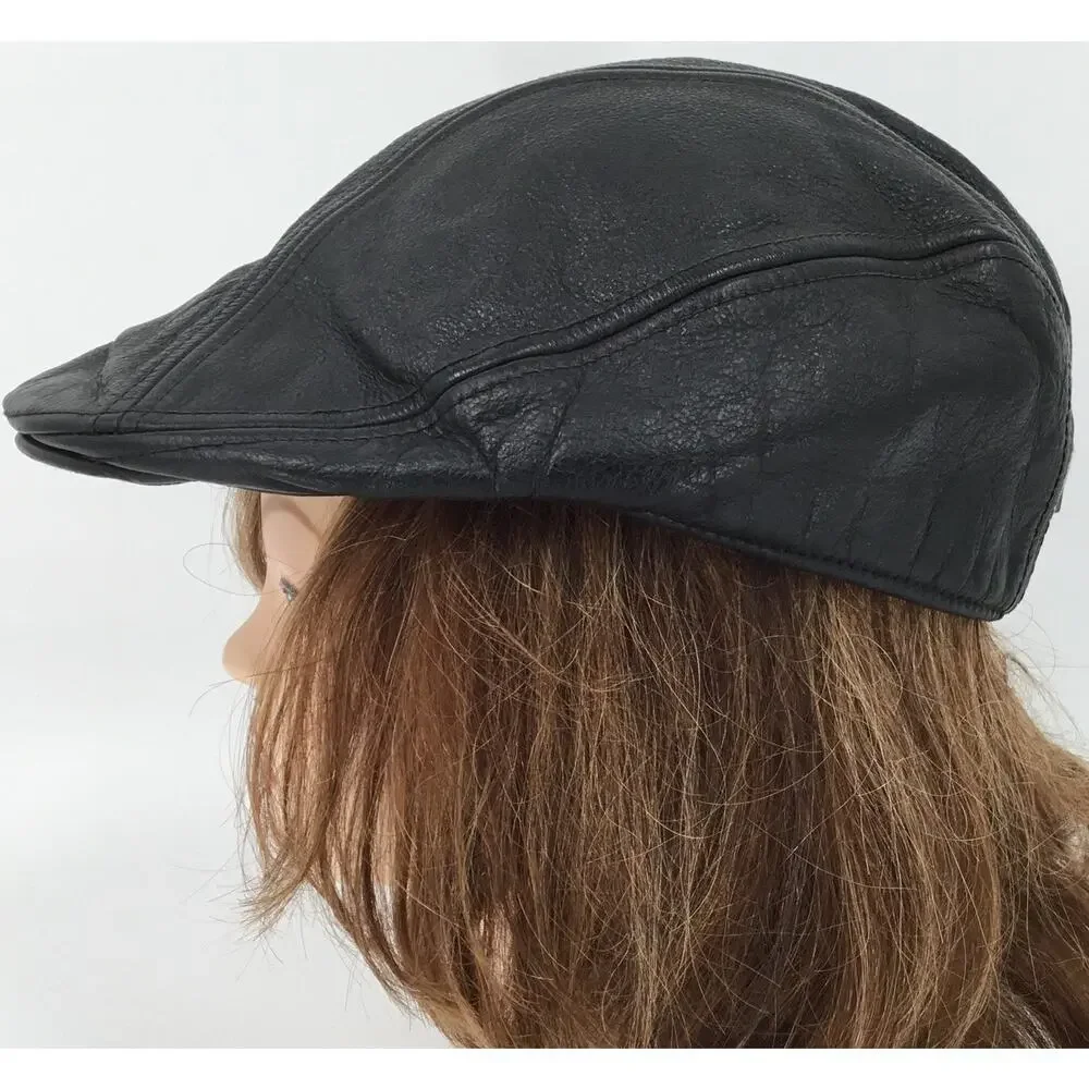 Vintage Harley-Davidson Leather Newsboy Flat Cap Hat Large Y2K